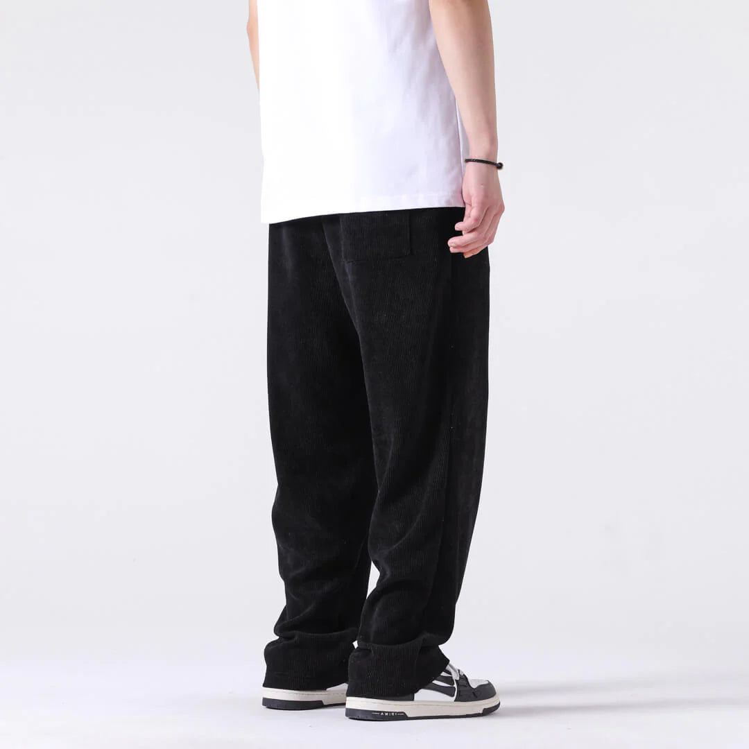 Mens Japanese Style Corduroy Loose Straight Wide Legs Trousers Pockets Pants  | eBay
