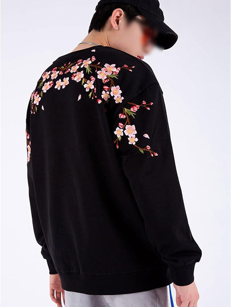 Sakura - Flower Embroidered Sweatshirt by Insakura