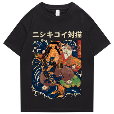 [INSKR] Fisherman Cat and The Koi T-Shirt by Insakura